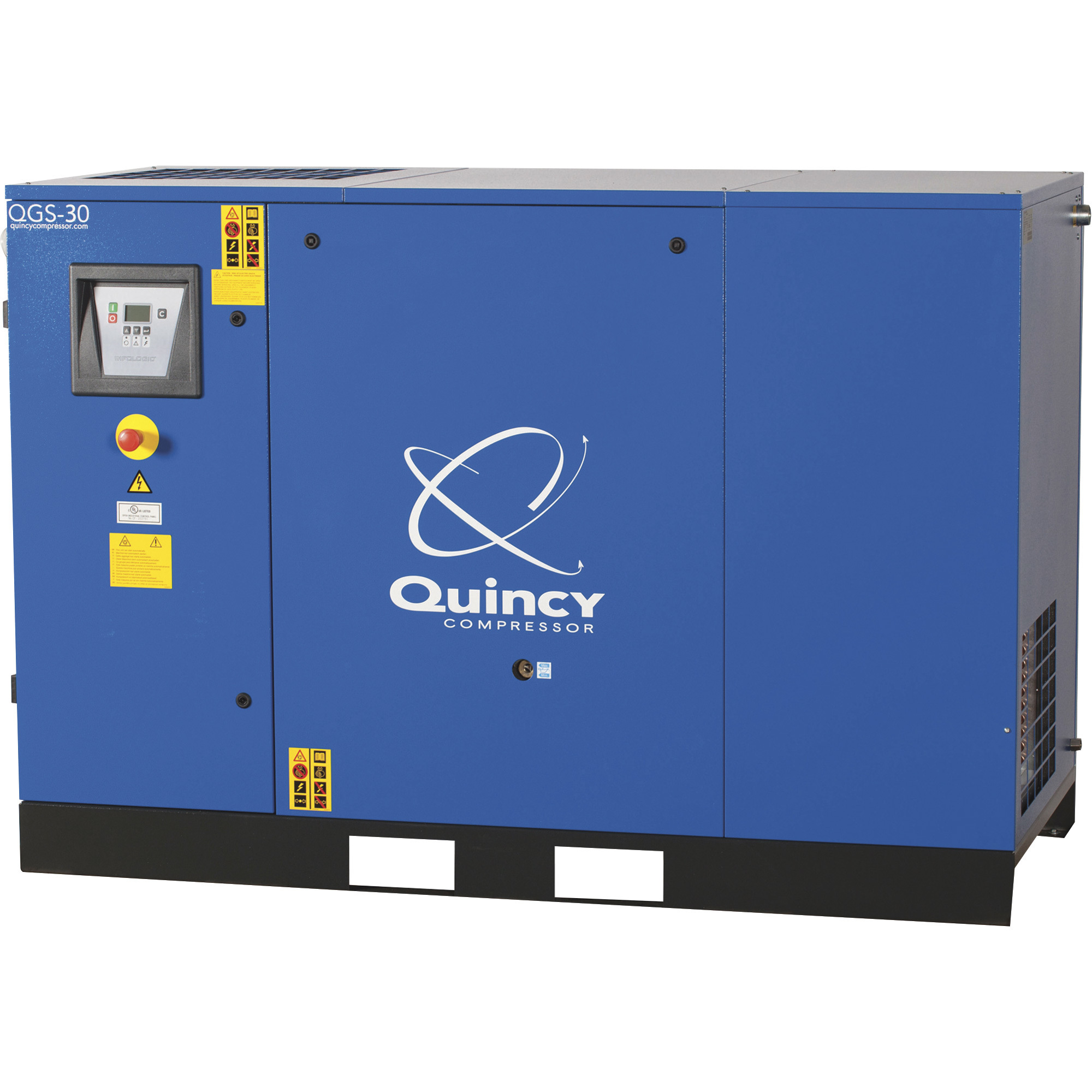 Quincy QGS Rotary Screw Air Compressor, 30 HP, 208/230-460 Volt, 3 Phase, 122 CFM, Base Mount, With Dryer, No Tank, Model# 4152026521